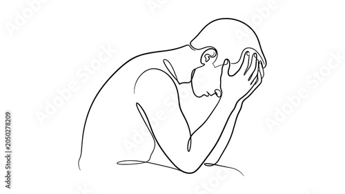 Картината върху платно Continuous line drawing of a man suffering from mental stress.