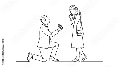 Obraz na płótnie A line art illustration of a man proposing marriage to a woman.