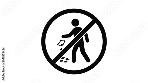Tableau sur toile No littering sign with person and trash black silhouette