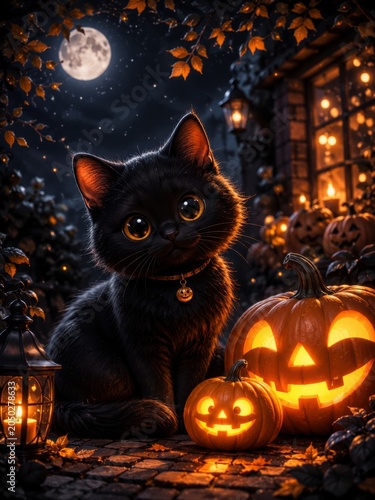 halloween cat with pumpkin