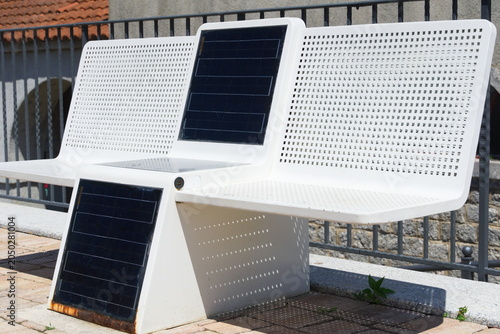 Solar Powered Public Bench with Integrated Photovoltaic Panels