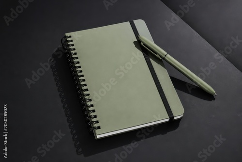 Focused planning with spiral notebook and pen on dark background for business notes ideas and productivity