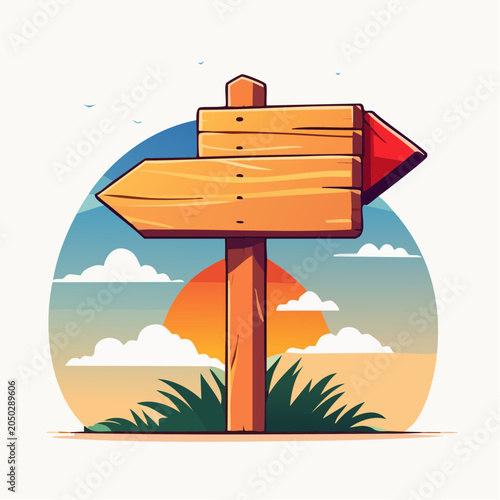 Wooden Directional Signpost at Sunset
