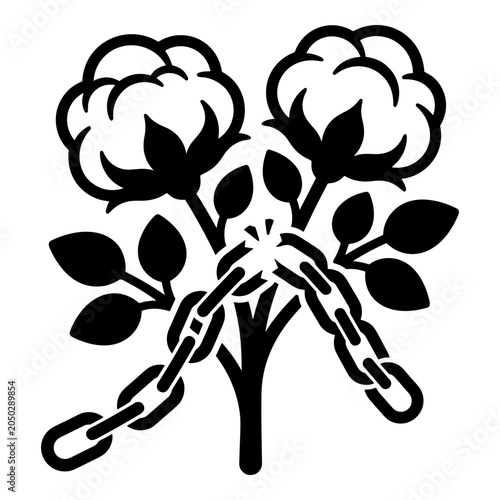 Foto Cotton plant vector illustration with broken chains, symbol of emancipation and freedom