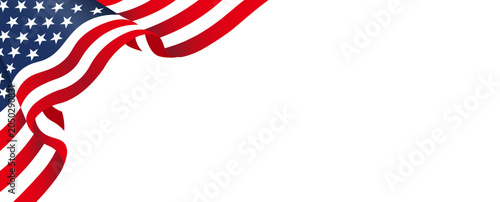 Bild auf Leinwand American flag curling ribbon wave patriotic vector corner background isolated on