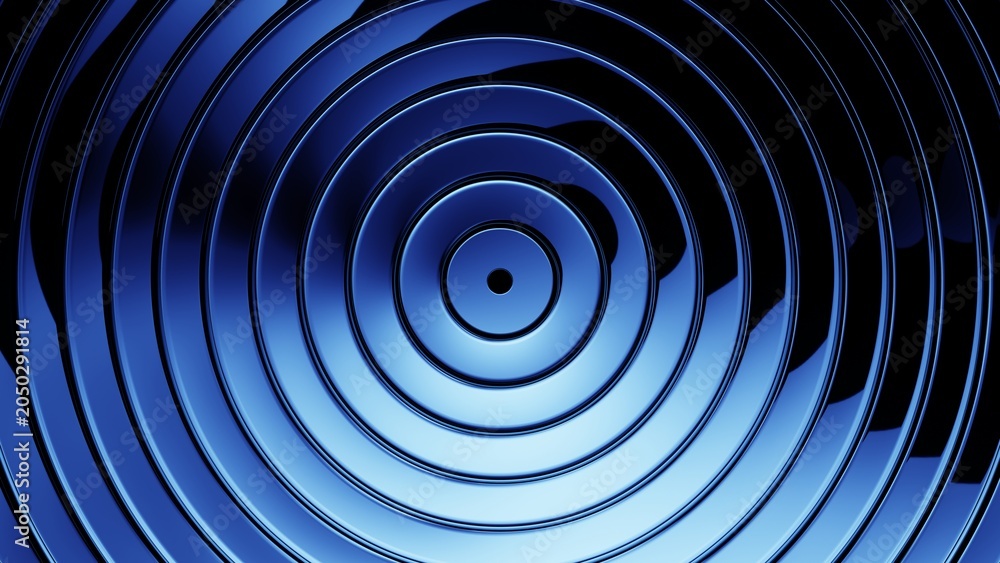 Obraz premium Circular glass background with blue radial light reflection
