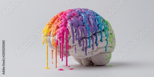 creative mind - brain covered in dripping colors 