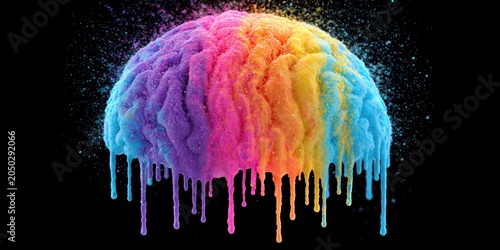 creative mind - brain covered in dripping colors 