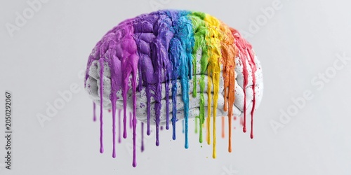 creative mind - brain covered in dripping colors 