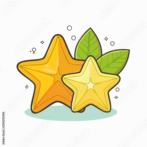 Two Star Fruits with Leaves