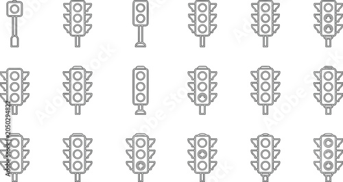 Quadro em tela Set of simple traffic light icons in thin line style.