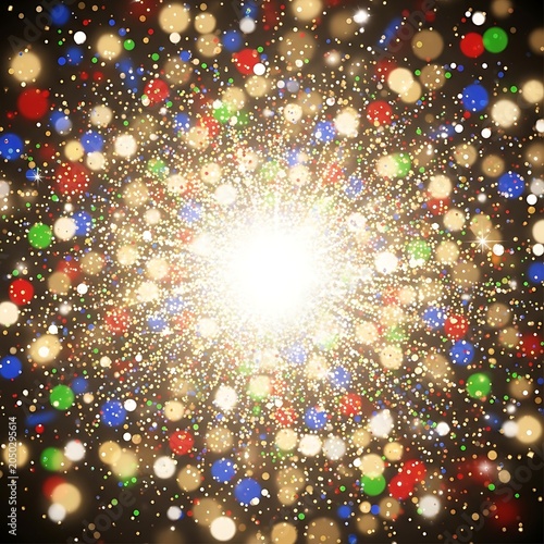 Vibrant Colorful Particles Explosion Light Effect Background.