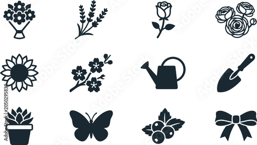 Quadro su tela Set of floral and gardening themed flat vector icons.