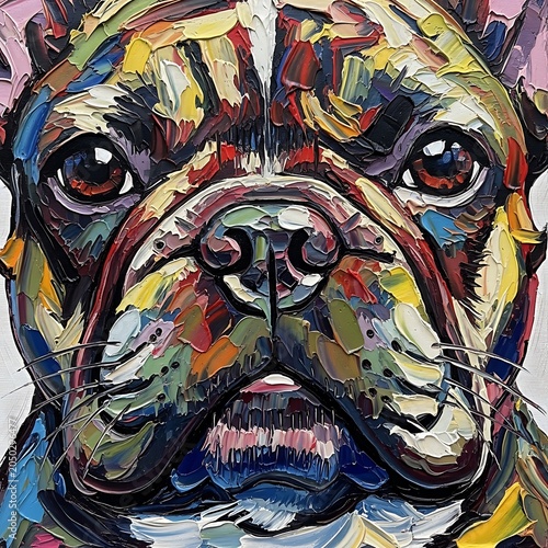 Vibrant Expressive Bulldog Artistic Colorful Portrait Painting.