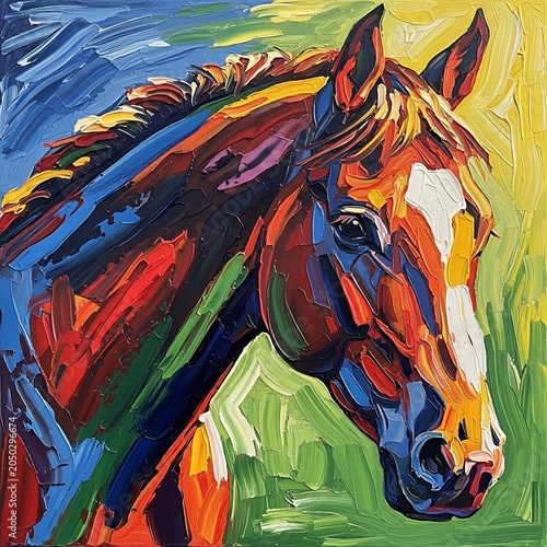 Vibrant Expressive Painting Of A Horse Head.