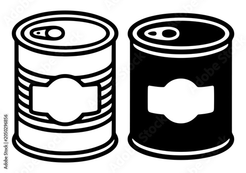 Illustration of two canned food containers with labels showing positive and negative space contrast on transparent background