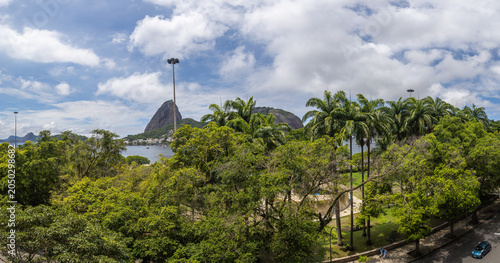 Scenic view of the iconic Sugarloaf Mountain over Flamengo Park in Rio de Janeiro