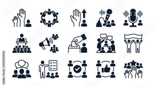 Obraz na plátně Set of voting and democracy concept icons for political elections and public engagement