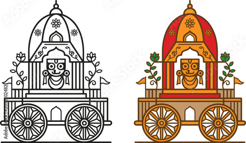 Jagannath rath yatra chariot vector illustration set