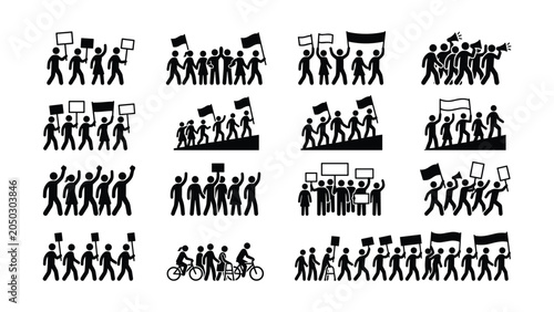 Fotografie Collection of Stick Figure Protest and Demonstration Silhouettes.