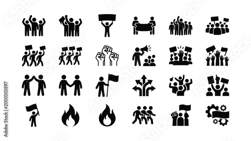 Fotografie Set of black protest and social activism icons.