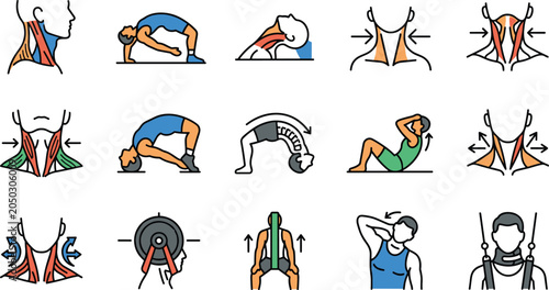 Quadro su tela Set of Neck and Spine Muscle Exercise Icons.