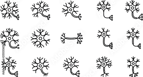 Bild auf Leinwand Set of hand drawn neuron cell icons.