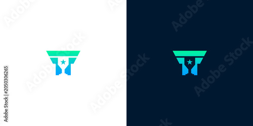 Sleek and modern abstract logo design featuring a stylized letter 'T' integrated with a funnel shape and a star, presented in a vibrant gradient palette for a contemporary brand identity