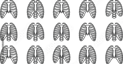 Fotografía Set of black and white human rib cage skeletal icons.