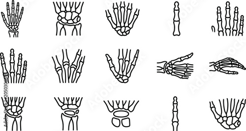 Obraz na płótnie Collection of hand and finger skeletal structure icons in line art style