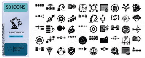 AI Automation Black Glyph Icon Pack Vector Set