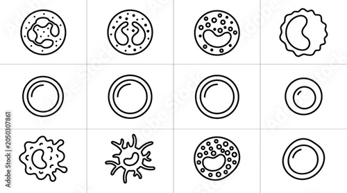 Foto Set of human blood cell icons in thin line sketch style.