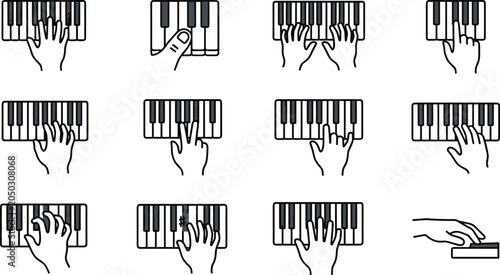 Canvastavla Set of human hands playing piano keys in various positions.