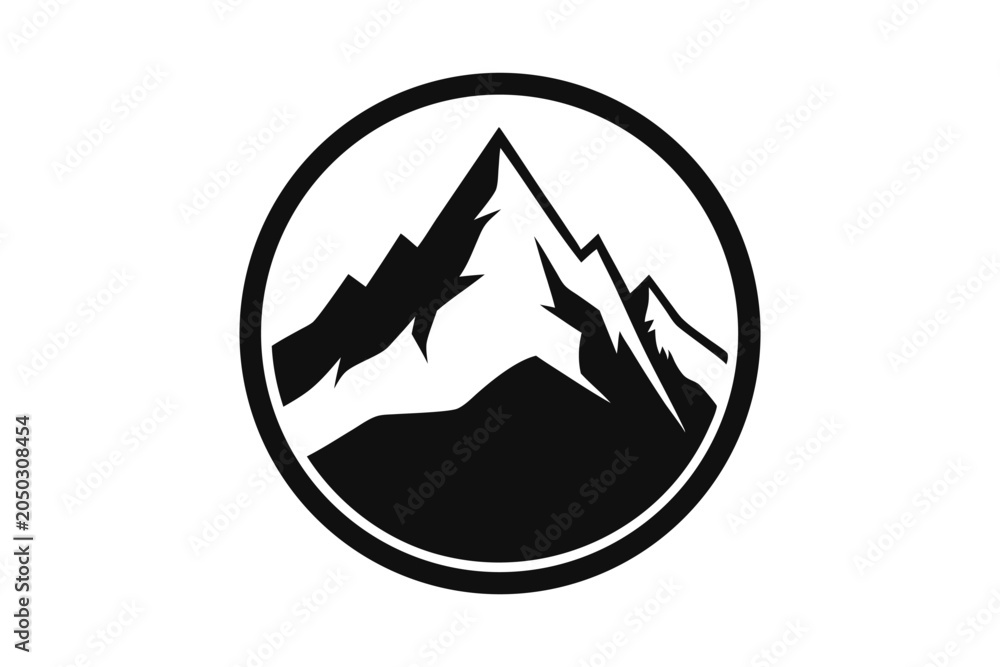 Fototapeta premium mountain logo circle silhouette line art vector illustration