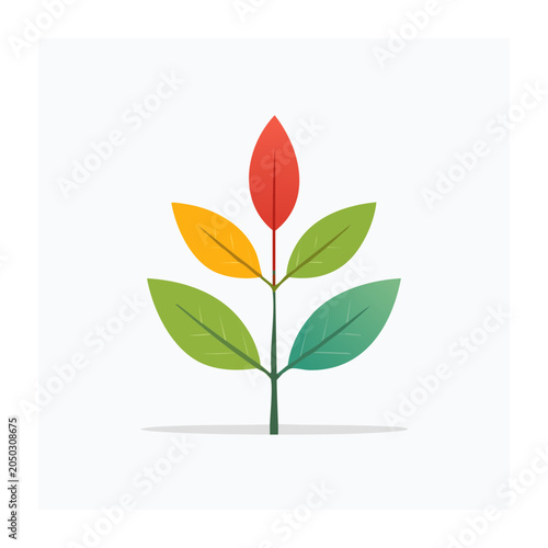 Flat design plant with colorful leaves showing growth and change