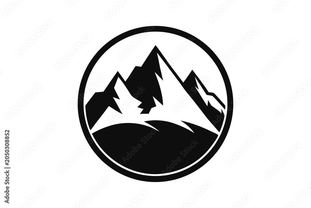 Fototapeta premium mountain logo circle silhouette line art vector illustration