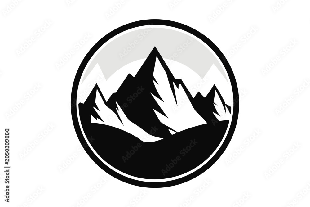 Fototapeta premium mountain logo circle silhouette line art vector illustration