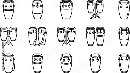 Foto Set of hand drawn conga drum icons in doodle style.