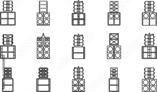 Konstfotografi Set of line array speaker system icons with various configurations