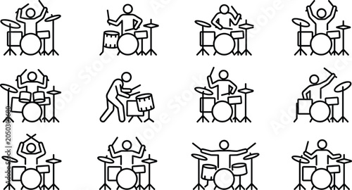 Konstfotografi Set of drummer icons showing people playing drum kits in various poses