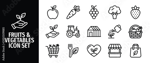 Tableau sur toile Fruits and vegetables line icon set organic food, farming, agriculture, gardenin