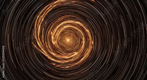 Spiral vortex pattern with golden light rays in dark abstract background design
