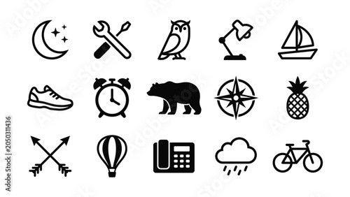 Εκτύπωση καμβά Collection of miscellaneous black and white vector icons.