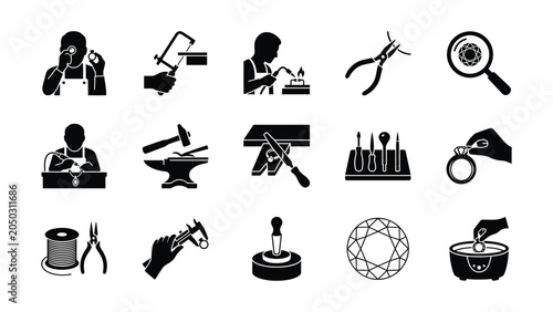 Tableau sur toile Jewelry Making and Goldsmithing Process Icons Set.