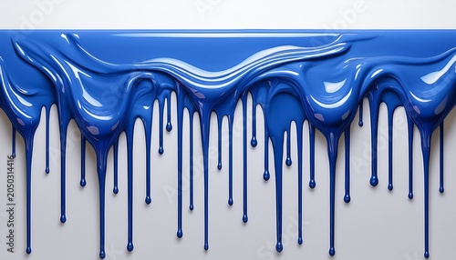 blue dripping paint top border of glossy blue liquid dripping down isolated for creative art designs and backgrounds wet sticky fluid drop texture