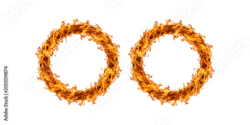 Tableau sur toile Fiery ring of flame, orange and yellow, on black background