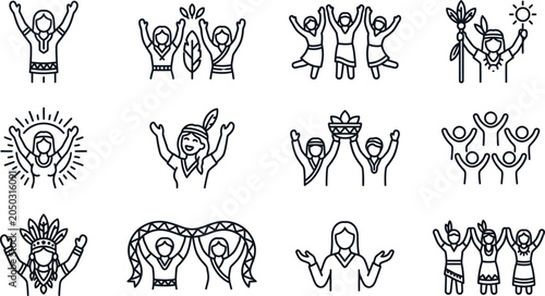 Cuadro en lienzo Indigenous People Celebration Icons: Diversity, Unity, Culture, and Joyful Expre