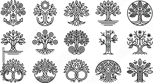 Fotografía Set of Tree of Life Icons: Nature, Family, Growth, Spirituality, Love, Anchor