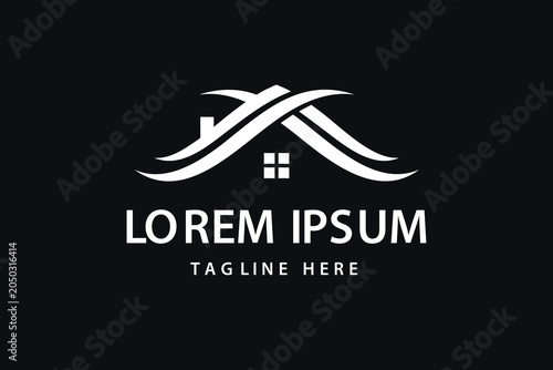 Modern house roof line art real estate logo template