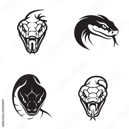Viper and cobra snake head vector logos and emblems set